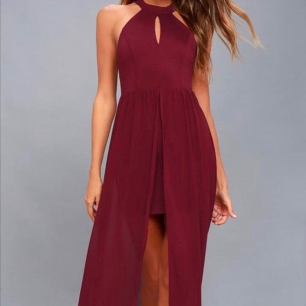 Lulus keyhole highlow dress worn1x red/maroon/wine